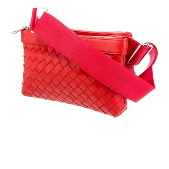 Bottega Veneta Intrecciato Leather Messenger Duo Bag- Red - Picture 4 of 10